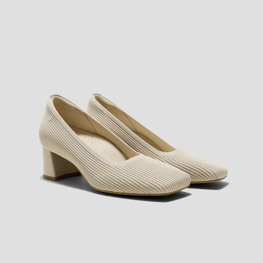 VIVAIA Monroe Cream Ivory Square Toe Knit Block Heels EU 38 US 7-7.5 NEW